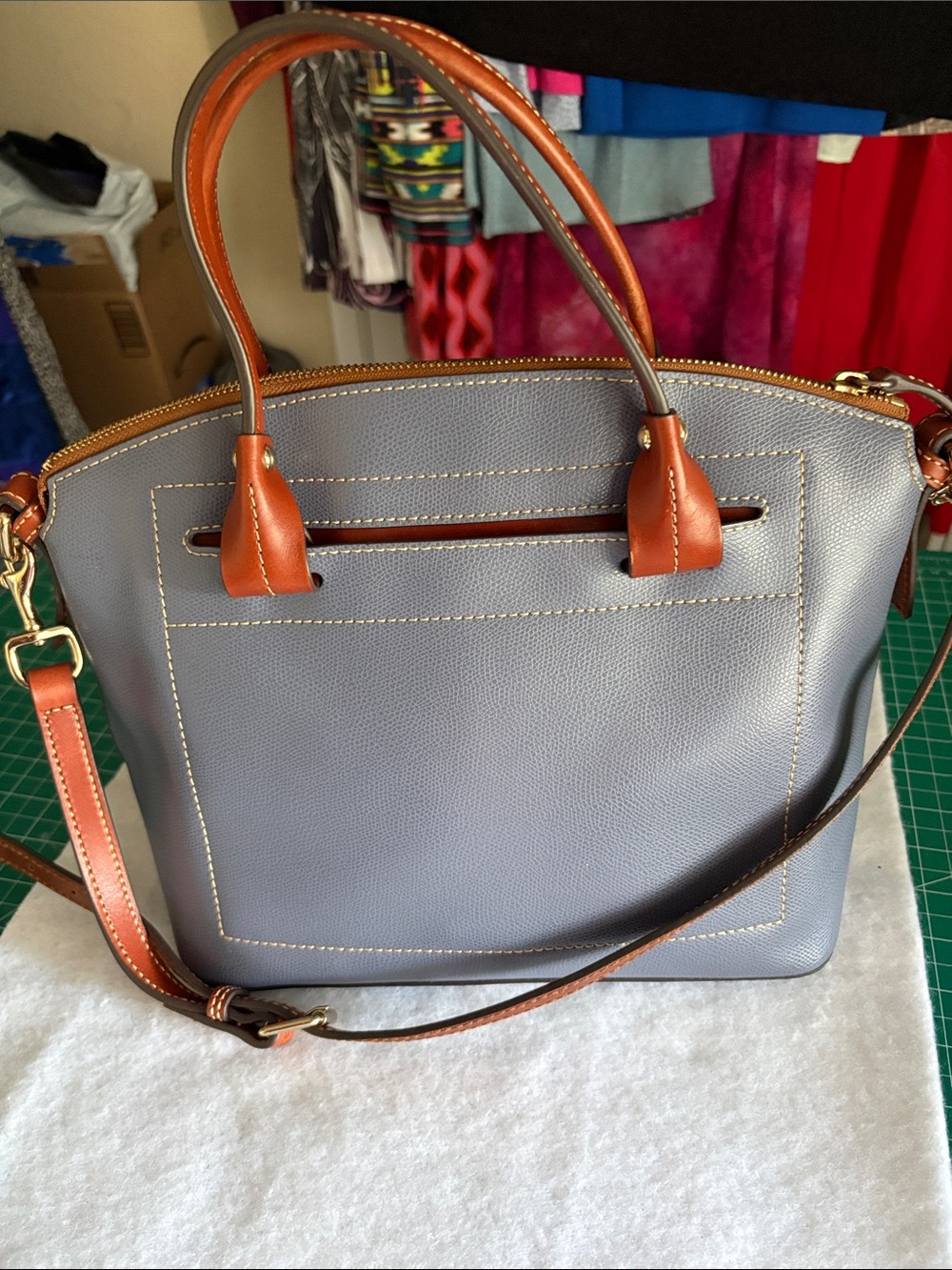 Dooney & Bourke Gray Satchel with Tan Trim - Picture 3 of 10